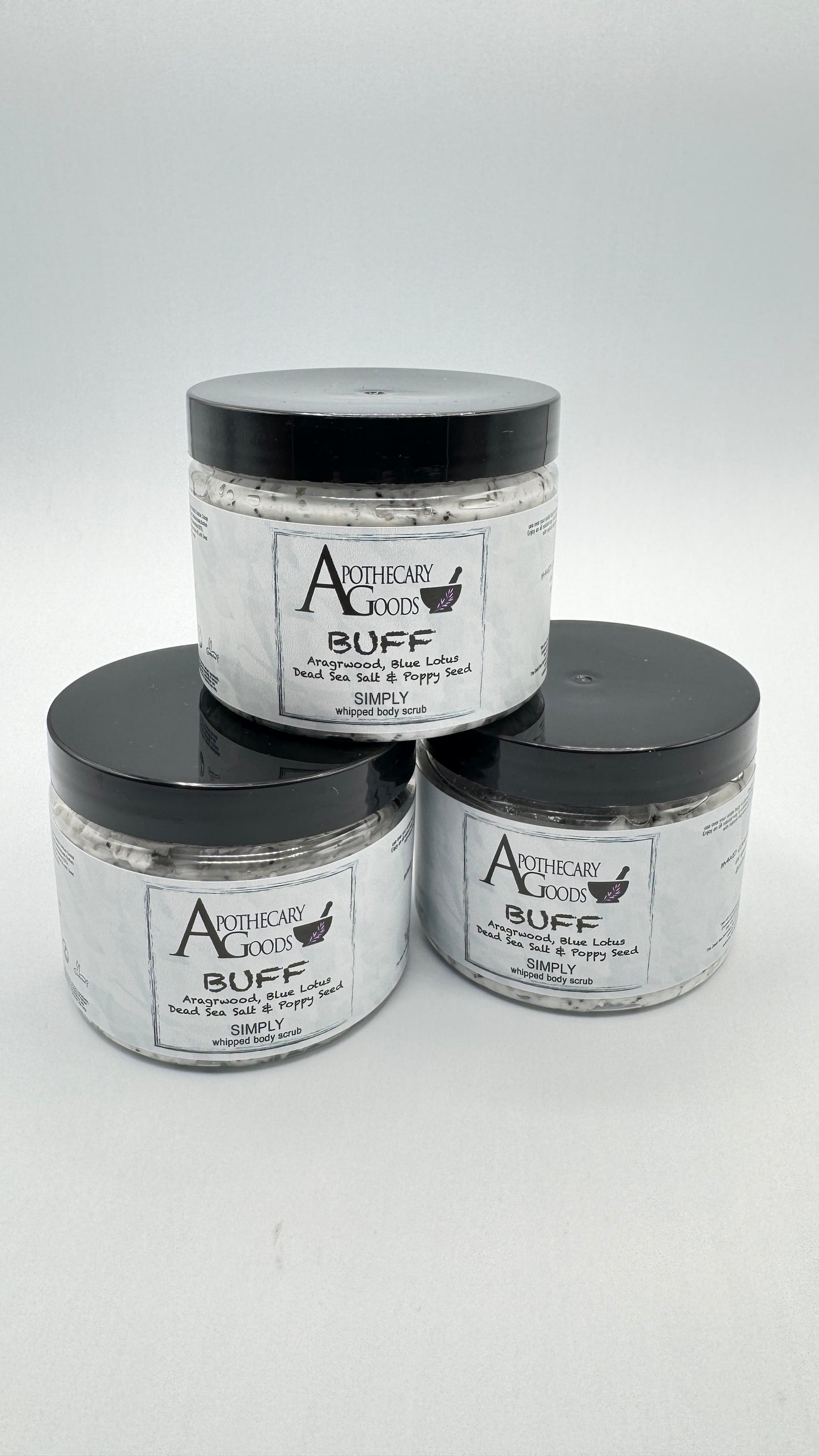 Apothecary Goods | SIMPLY | BUFF Whipped Dead Sea Salt and Poppy Seed Body Scrub | Magnesium Rich | Smooth your body | Anti Aging