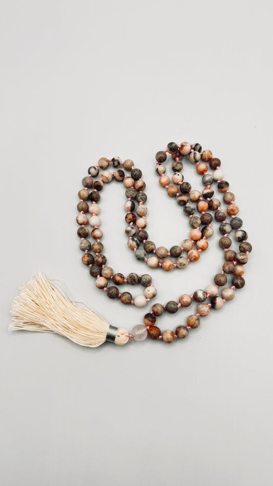 Danu's Embrace Pink Zebra Jasper Mala Necklace - From the Goddess Bead Collection