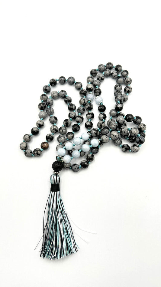Yemaja's Blessing Sunstone, Labradorite, and Aquamarine Mala Necklace - From the Goddess Bead Collection