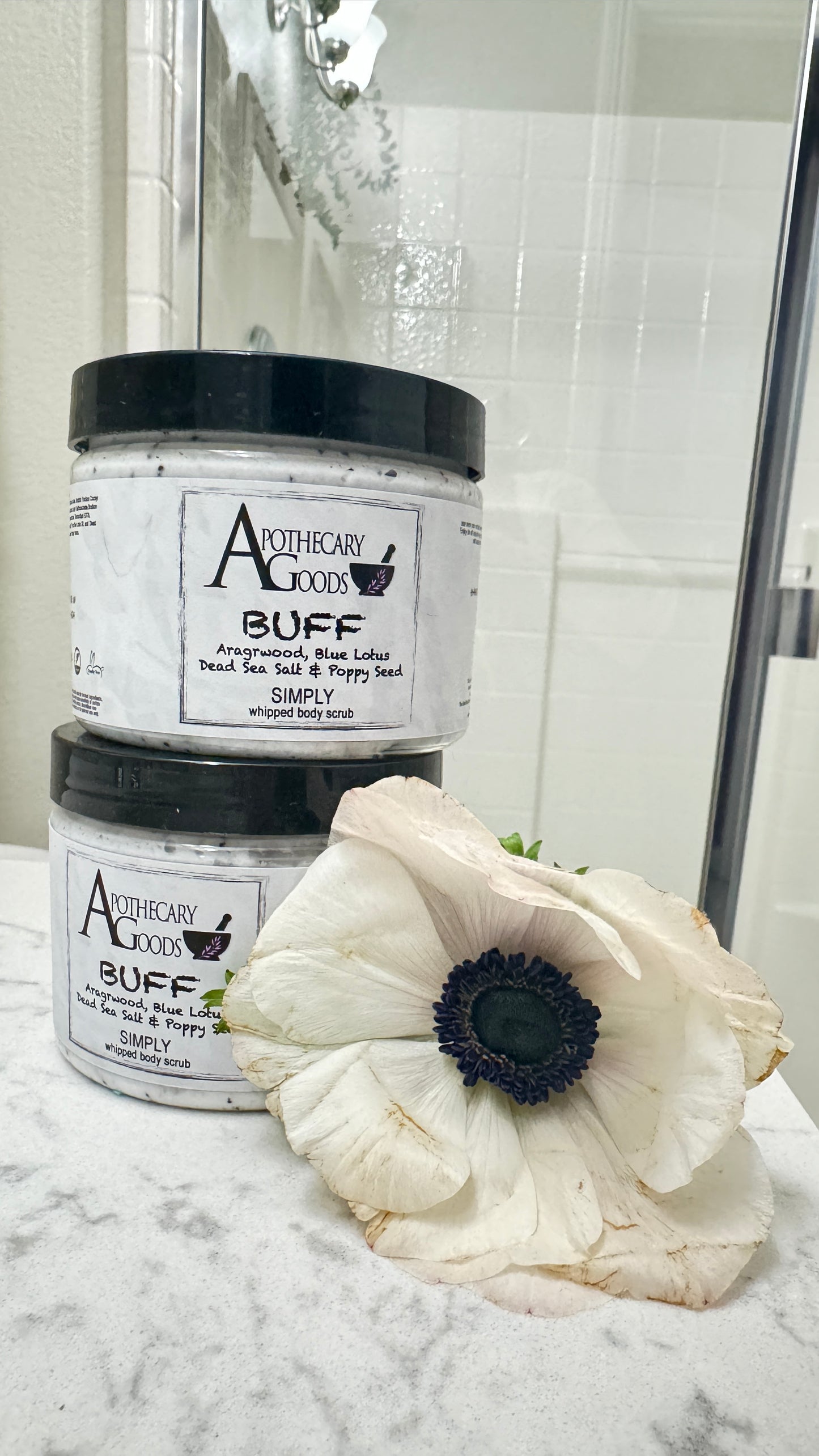 Apothecary Goods | SIMPLY | BUFF Whipped Dead Sea Salt and Poppy Seed Body Scrub | Magnesium Rich | Smooth your body | Anti Aging