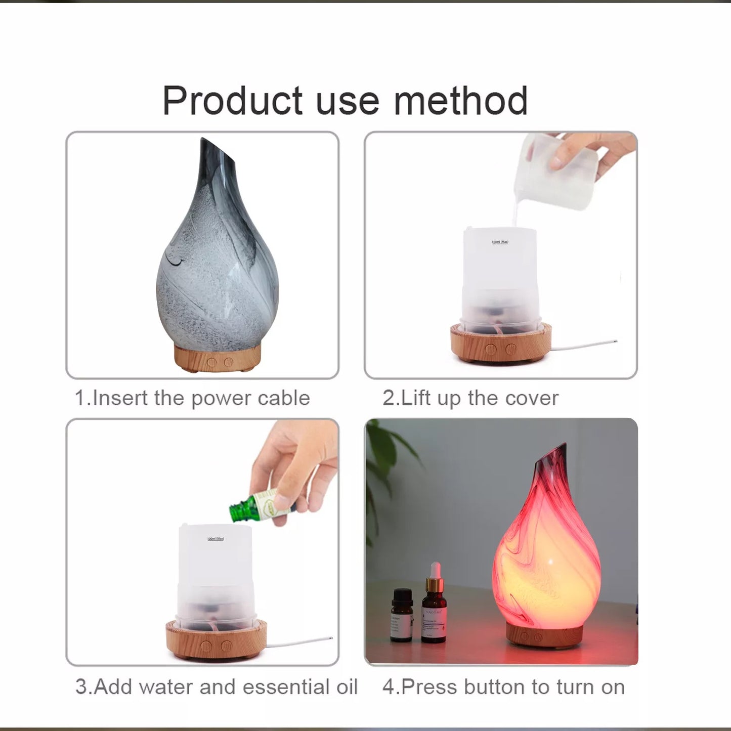 Glass Vase RGB Ultrasonic Essential Oil Aromatherapy Diffuser