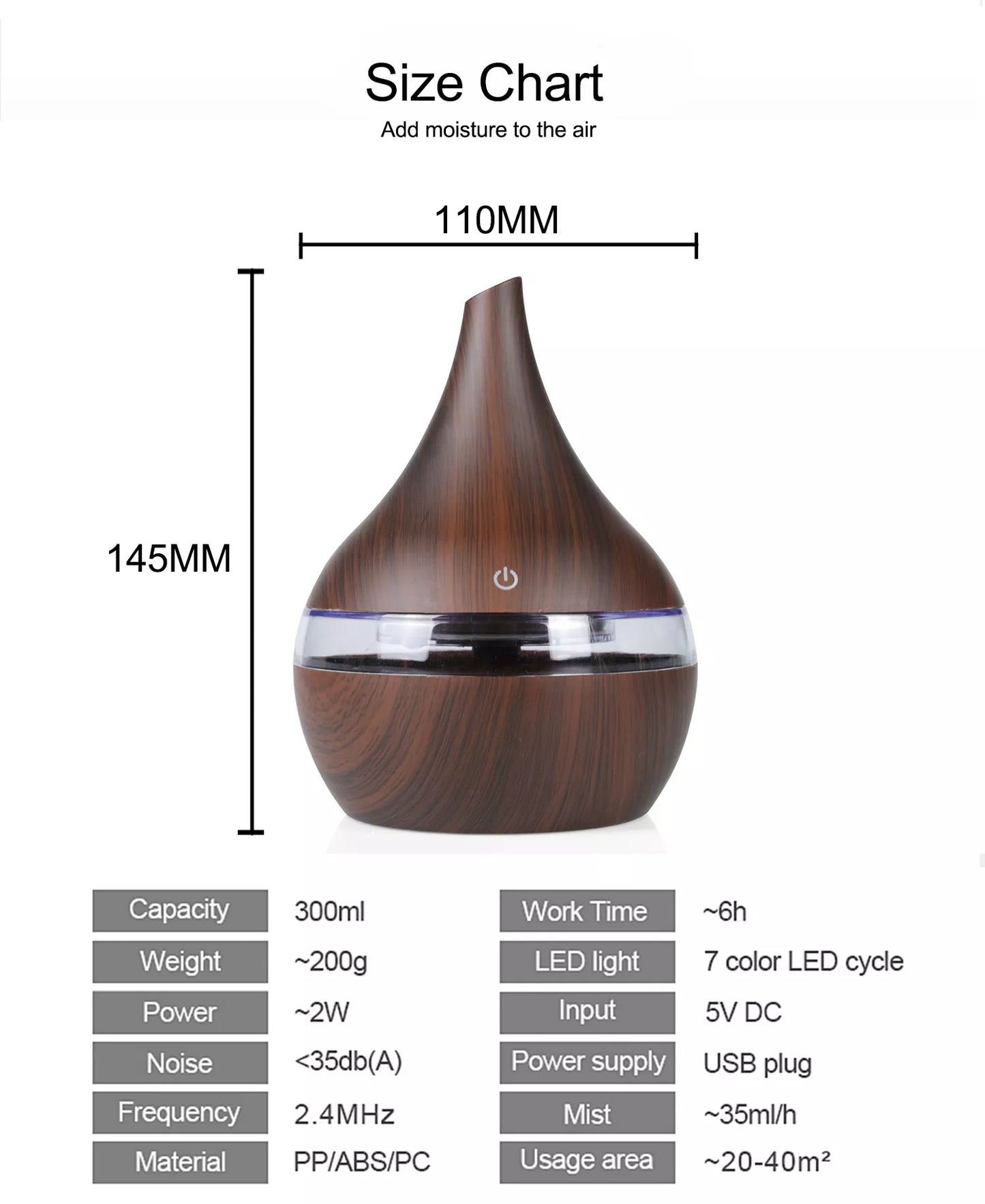 300ML RGB Ultrasonic Essential Oil Aromatherapy Diffuser