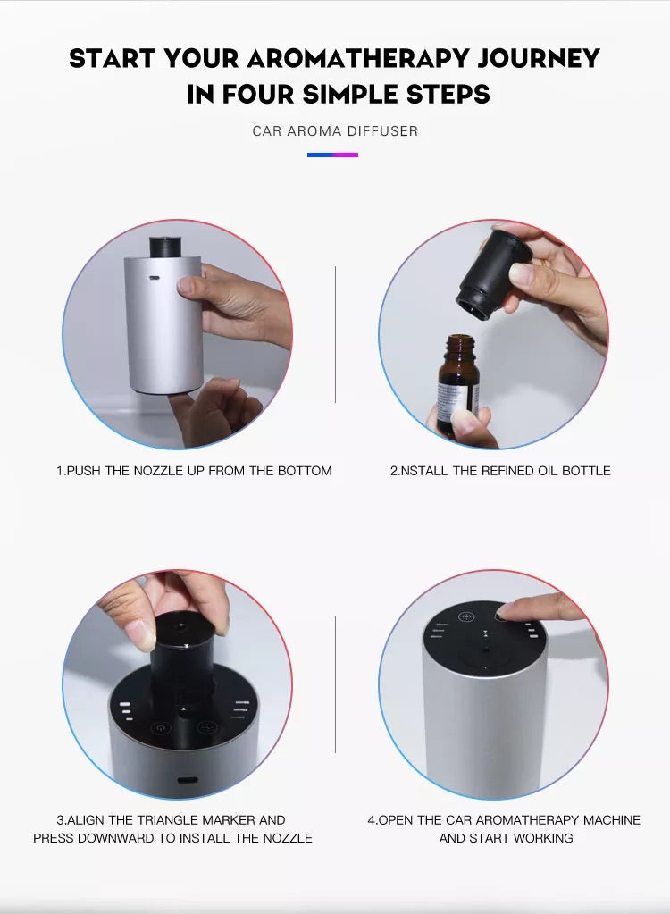 Auto Cup Holder Size Rechargeable Waterless Ultrasonic Essential Oil Aromatherapy Diffuser