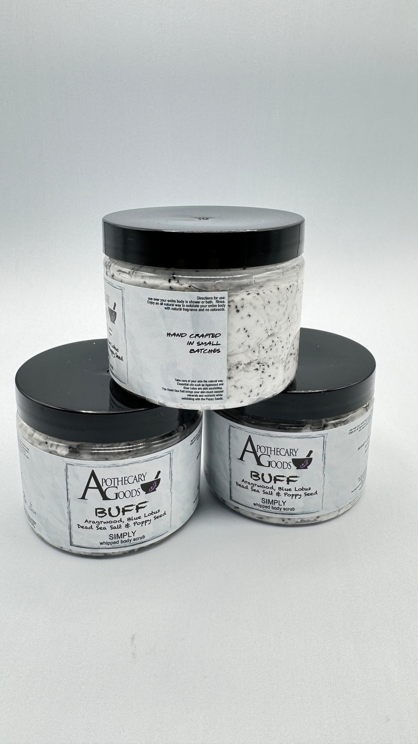 Apothecary Goods | SIMPLY | BUFF Whipped Dead Sea Salt and Poppy Seed Body Scrub | Magnesium Rich | Smooth your body | Anti Aging