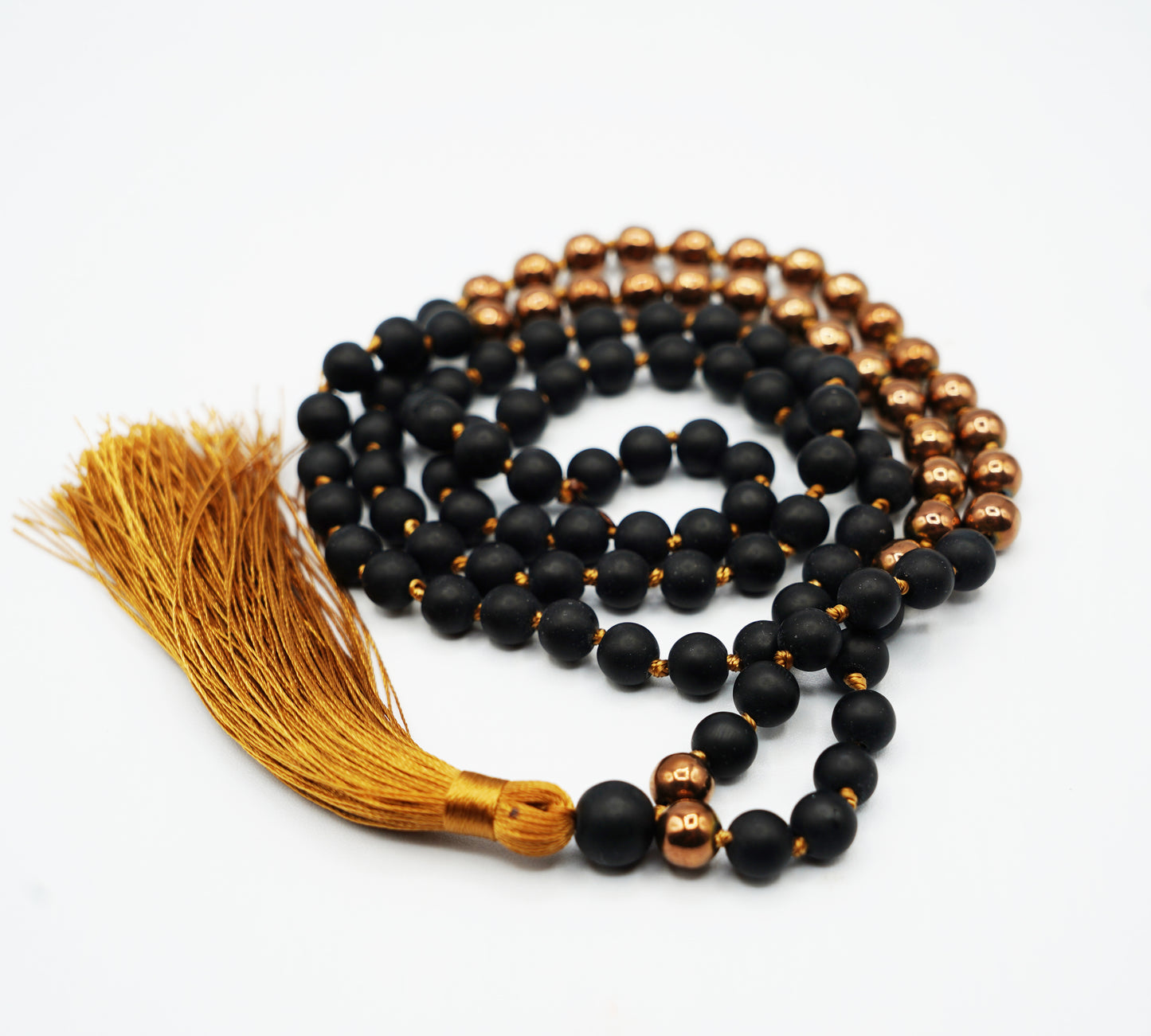 Erzulie's Powerful Energy - Mala DARK Goddess Intention Beads of Black Onyx and Gold Hematite